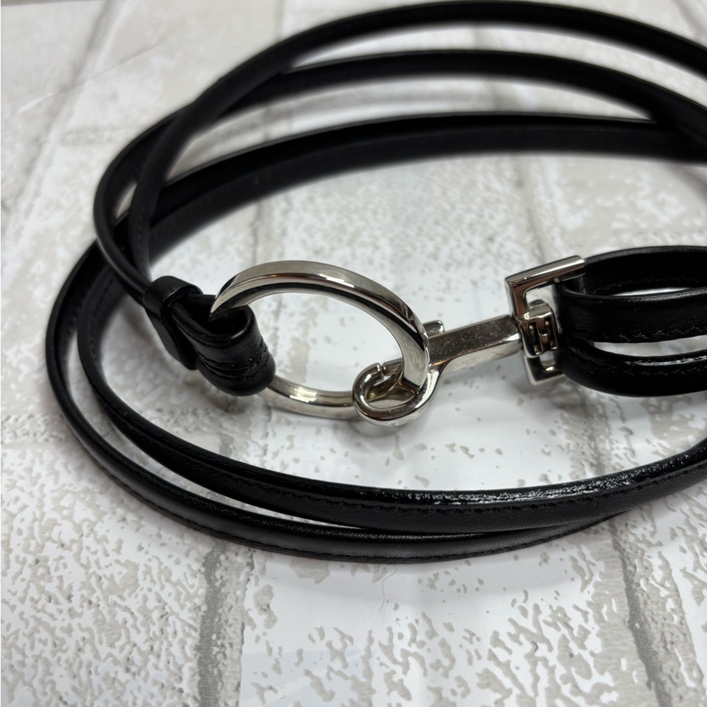 Black Leather Belt Womens vintage Y2K with Silver Buckle toggle bridle medium - Picture 2 of 7